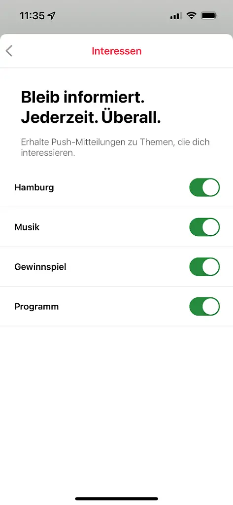 Radio Hamburg App, Interessen