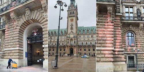 Klimaaktivisten beschmieren das Hamburger Rathaus mit Farbe