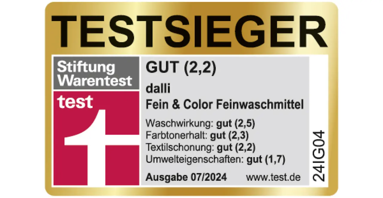 dalli Feinwaschmittel, Testsieger, Logo