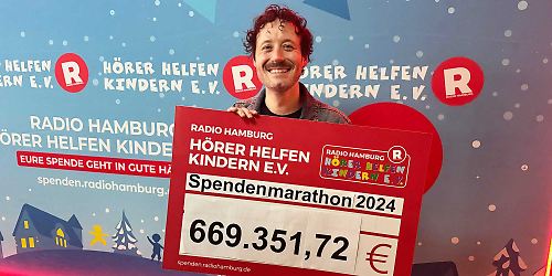 Finale Summe mit Moderator Tim Gafron beim Hörer helfen Kindern Spendenmarathon 2024